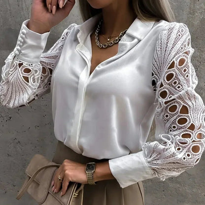 White Lace Hollow-out Button Blouse