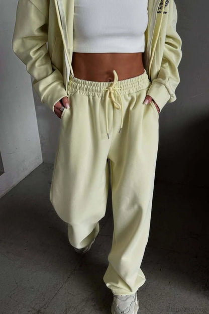 Zip Hooded Embroidered Sweatpants Two Piece Set