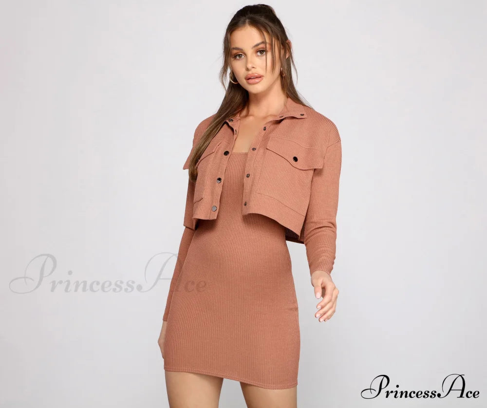 Casually Ribbed Charming Knit Mini Dress