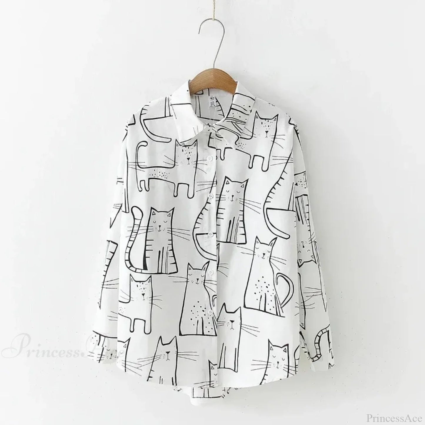 Cat Print Long Sleeve Blouse