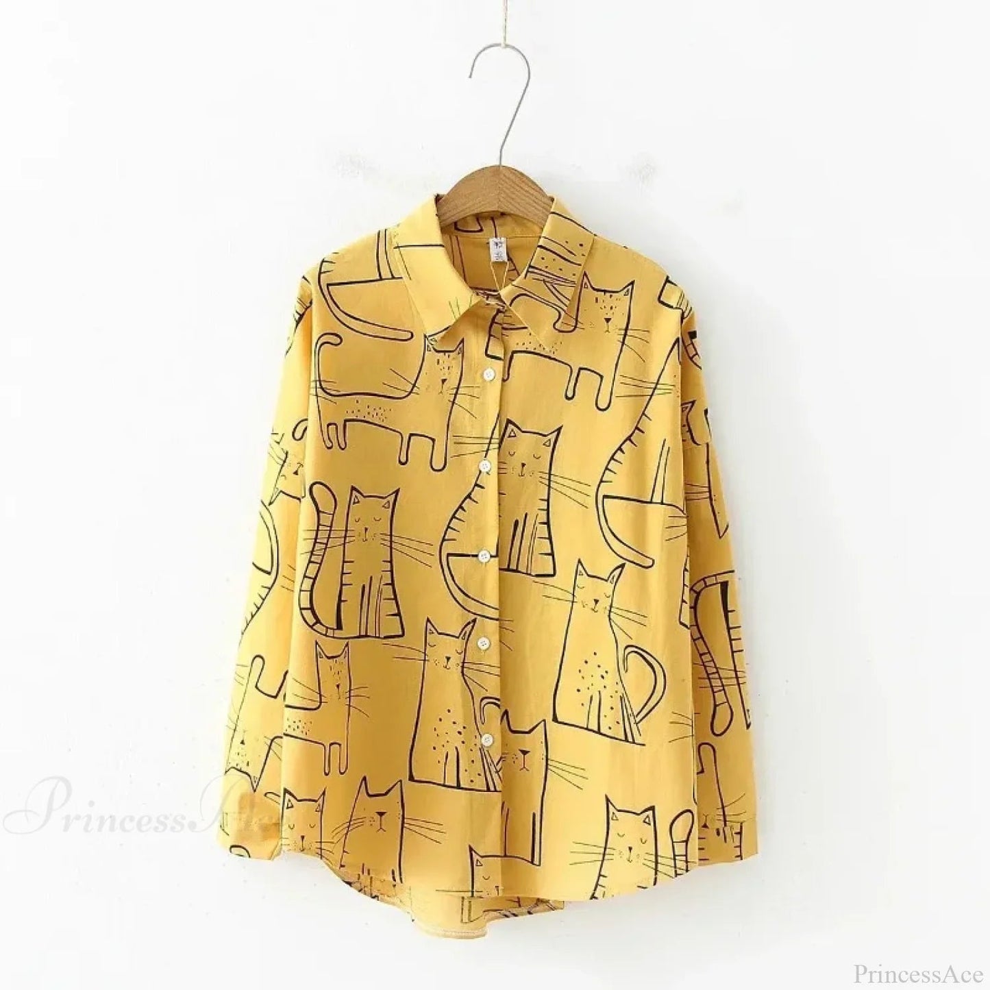 Cat Print Long Sleeve Blouse