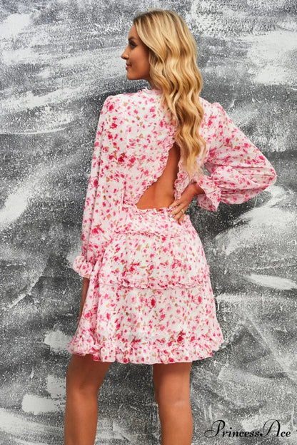 Causal Loose Color Pleated Classic V-neck Long Puff Sleeves Sweater Dress