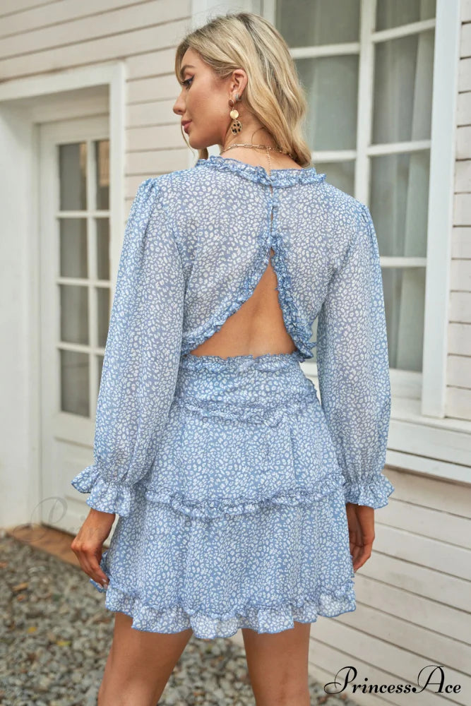 Causal Loose Color Pleated Classic V-neck Long Puff Sleeves Sweater Dress