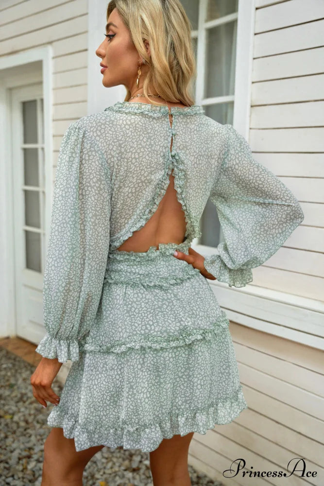Causal Loose Color Pleated Classic V-neck Long Puff Sleeves Sweater Dress
