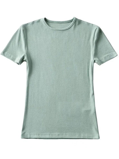 Summer Woman Skinny Fit T-shirt Tight Short-sleeve O-neck Tee Basic Crop Tops T Shirt