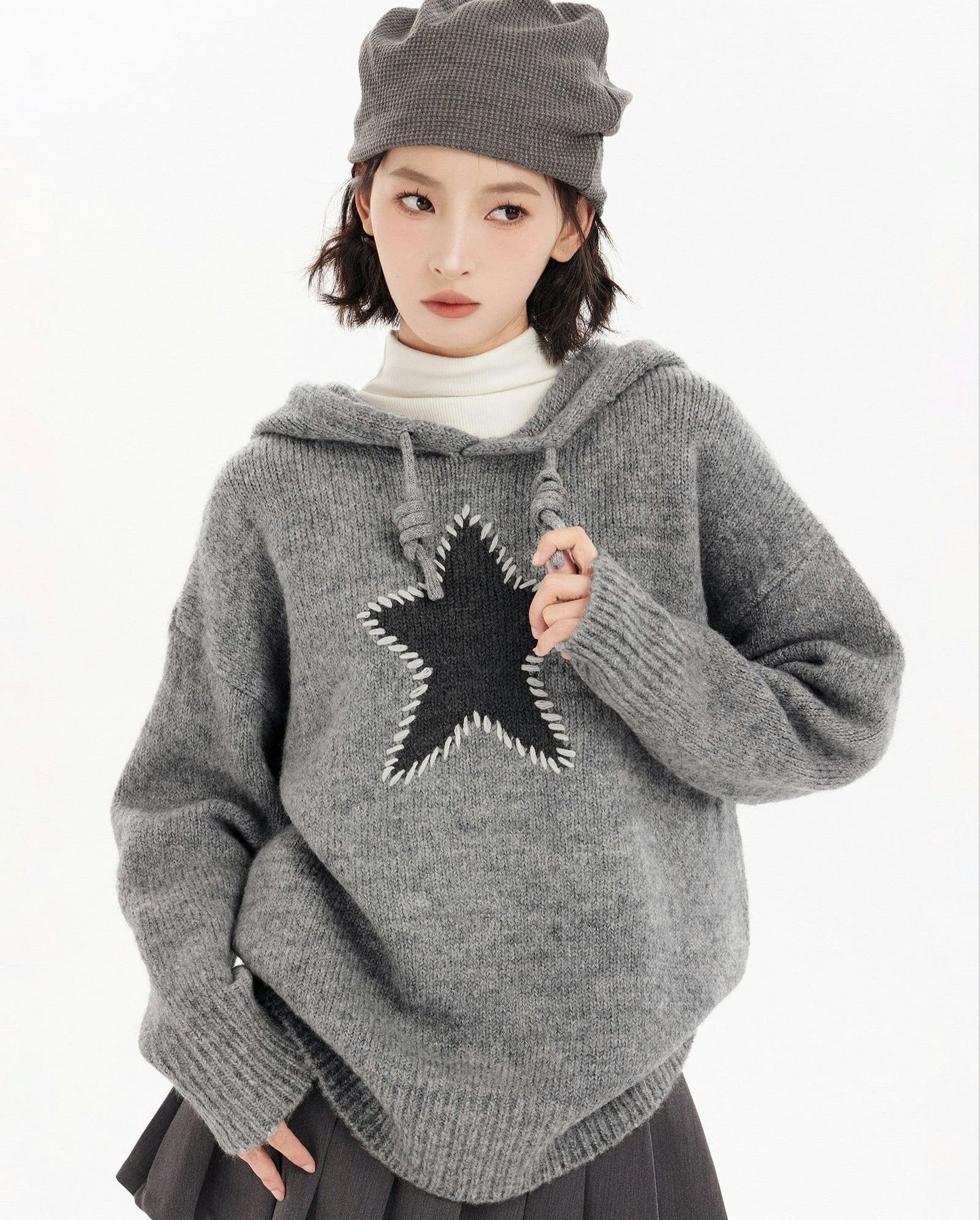 Oversized Star Patch Knit Sweater