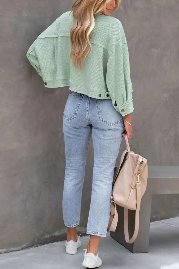 Waffle Cardigan Short Top Jacket