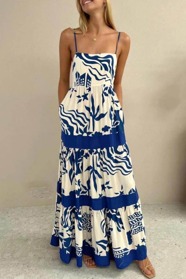 Ruffled With Print Maxi Dress