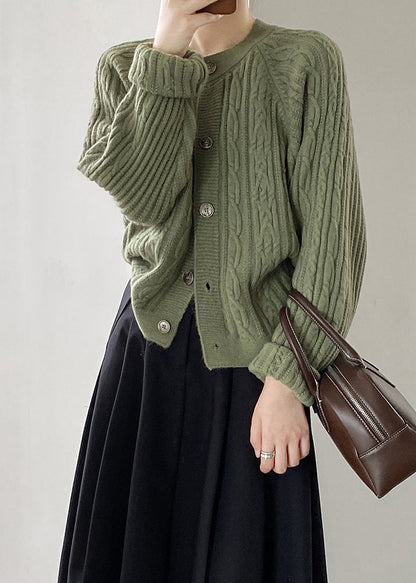 French Grey O-neck Button Cable Knit Coat Fall Af1100