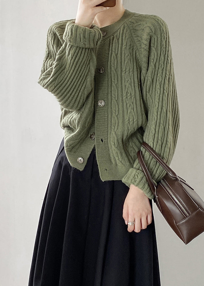 French Grey O-neck Button Cable Knit Coat Fall Af1100