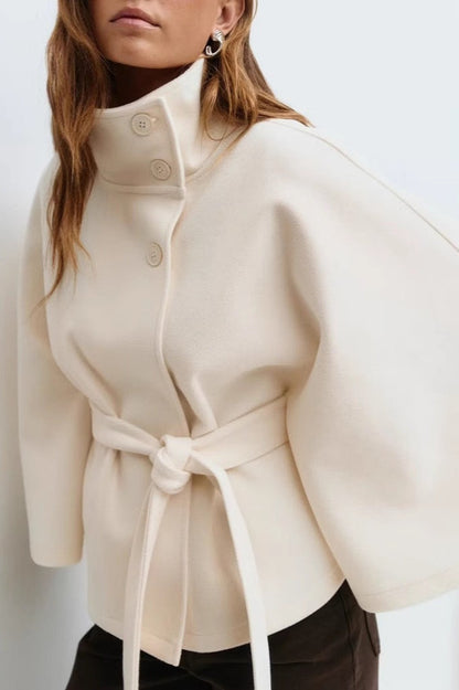 Color Cape Collar Belted Trench Coat