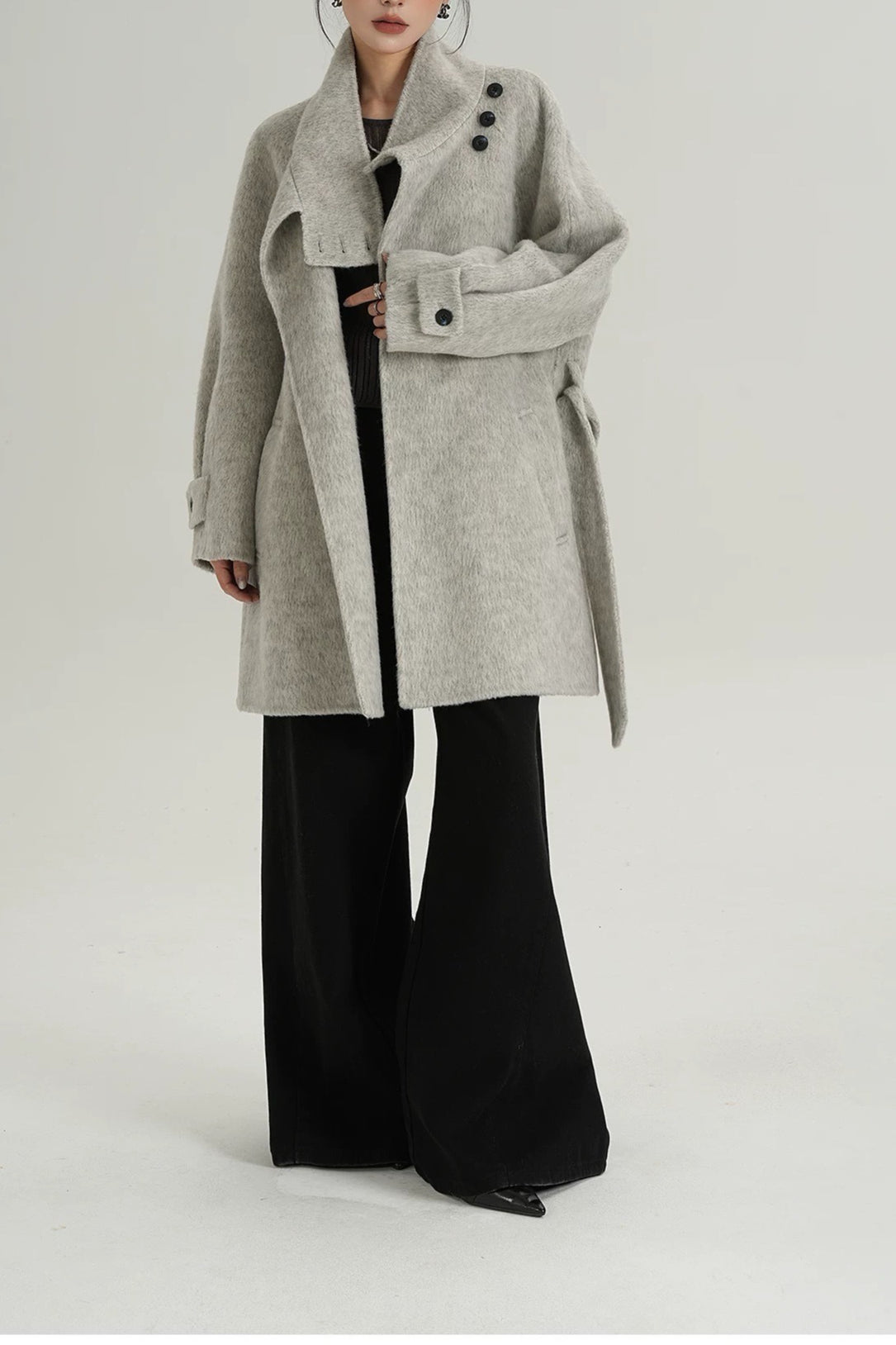 Wool Warm Loose Mock-neck Coat