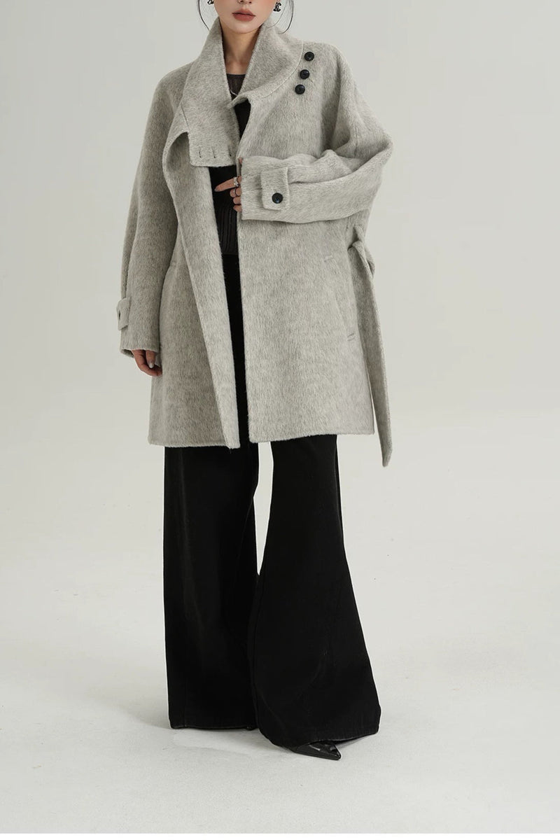 Wool Warm Loose Mock-neck Coat