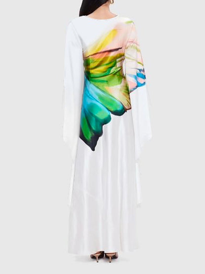 Long Sleeves Loose Printed Round-neck Maxi Dresses