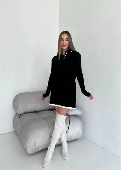 Cable-knit Buttoned Sweater Dress Set