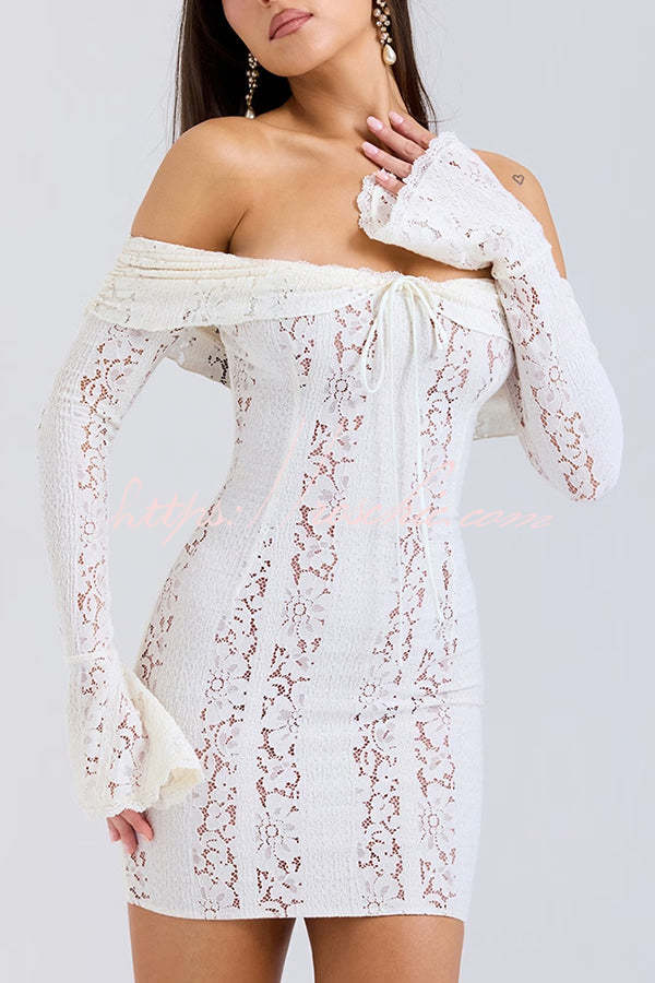 Color Lace Off Shoulder Lace Slim Mini Dress