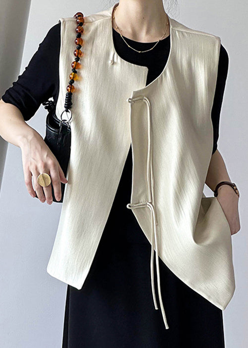Beige Chinese Button Cotton Waistcoat O Neck Fall Af1062