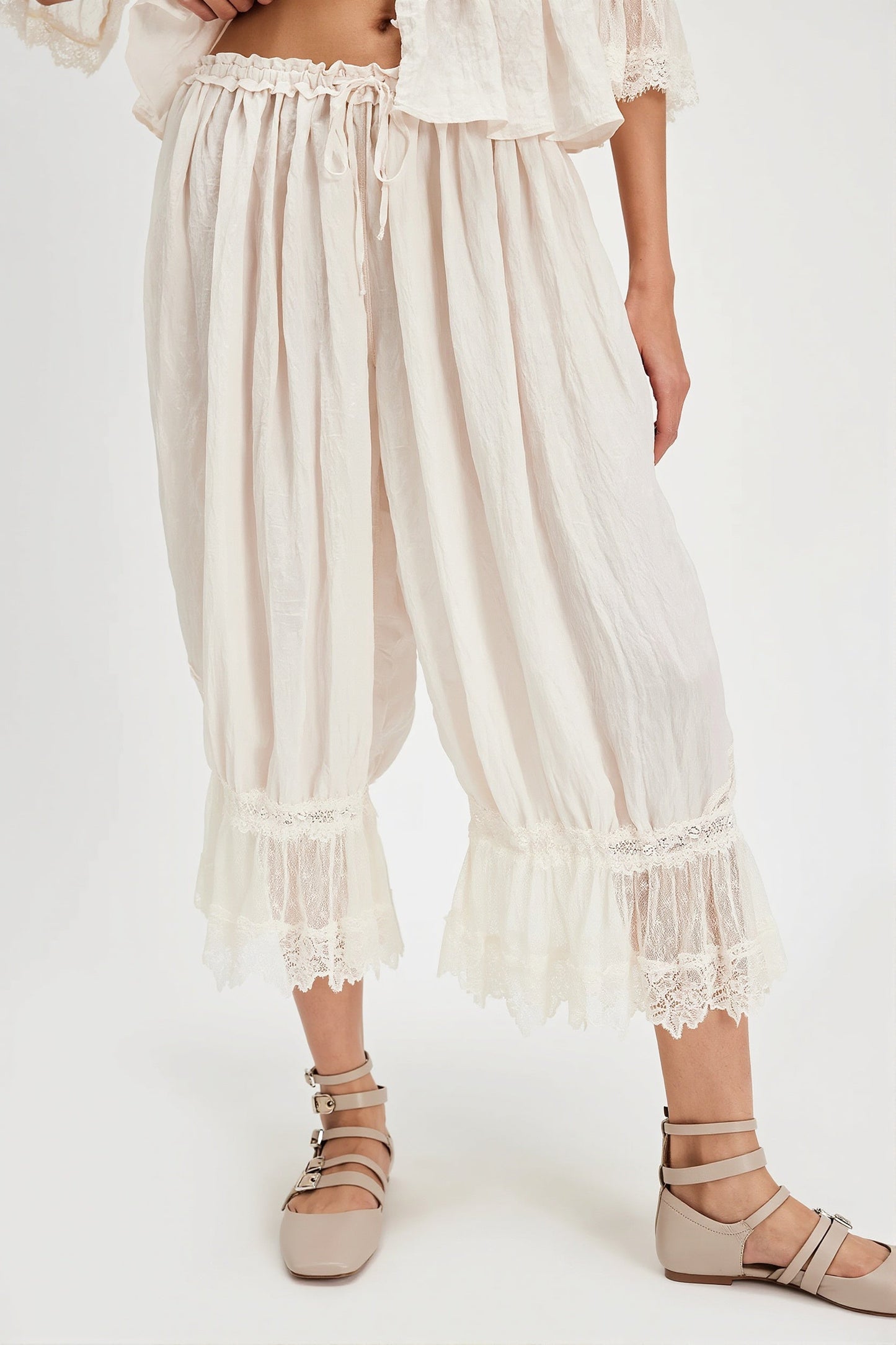 Hollow Out Lace Tie Pants
