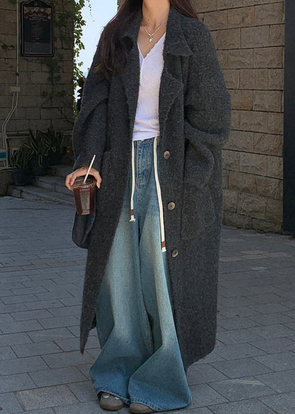 Italian Dark Grey Notched Pockets Woolen Coats Fall Ry011