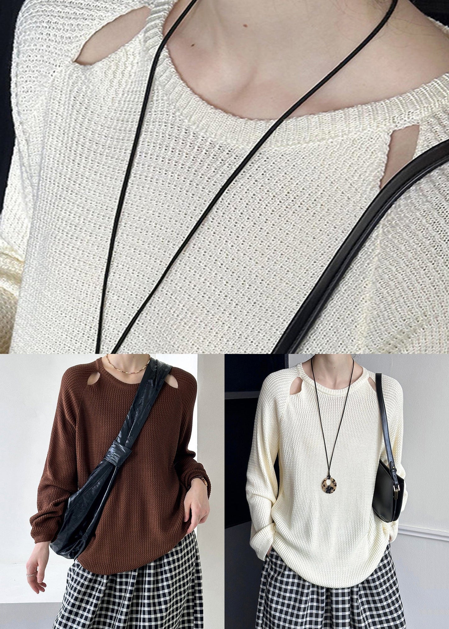 Beige Tie Waist Knit Sweaters O Neck Long Sleeve Af1095