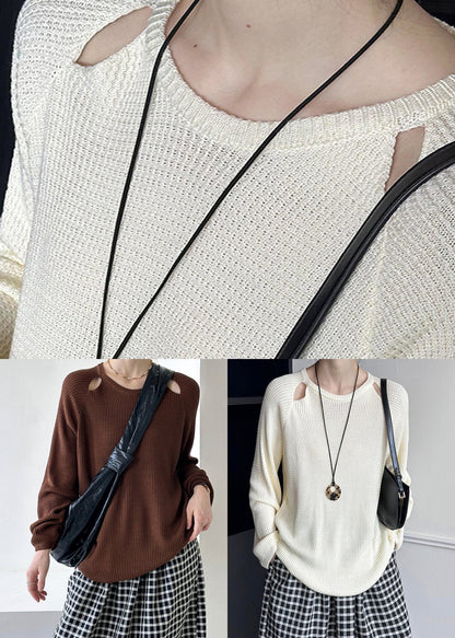 Beige Tie Waist Knit Sweaters O Neck Long Sleeve Af1095