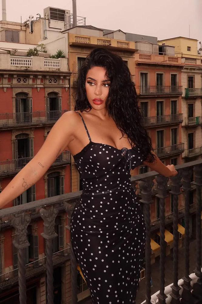 Polka Dot Cami Bodycon Maxi Dress