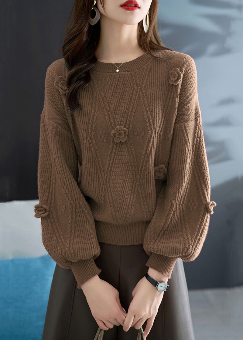 French Red O Neck Plaid Knit Sweater Fall Qc031