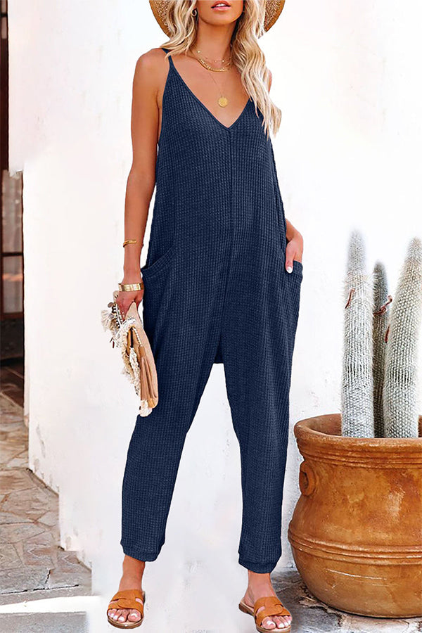 One Word Pleated Pure Color Jumpsuit