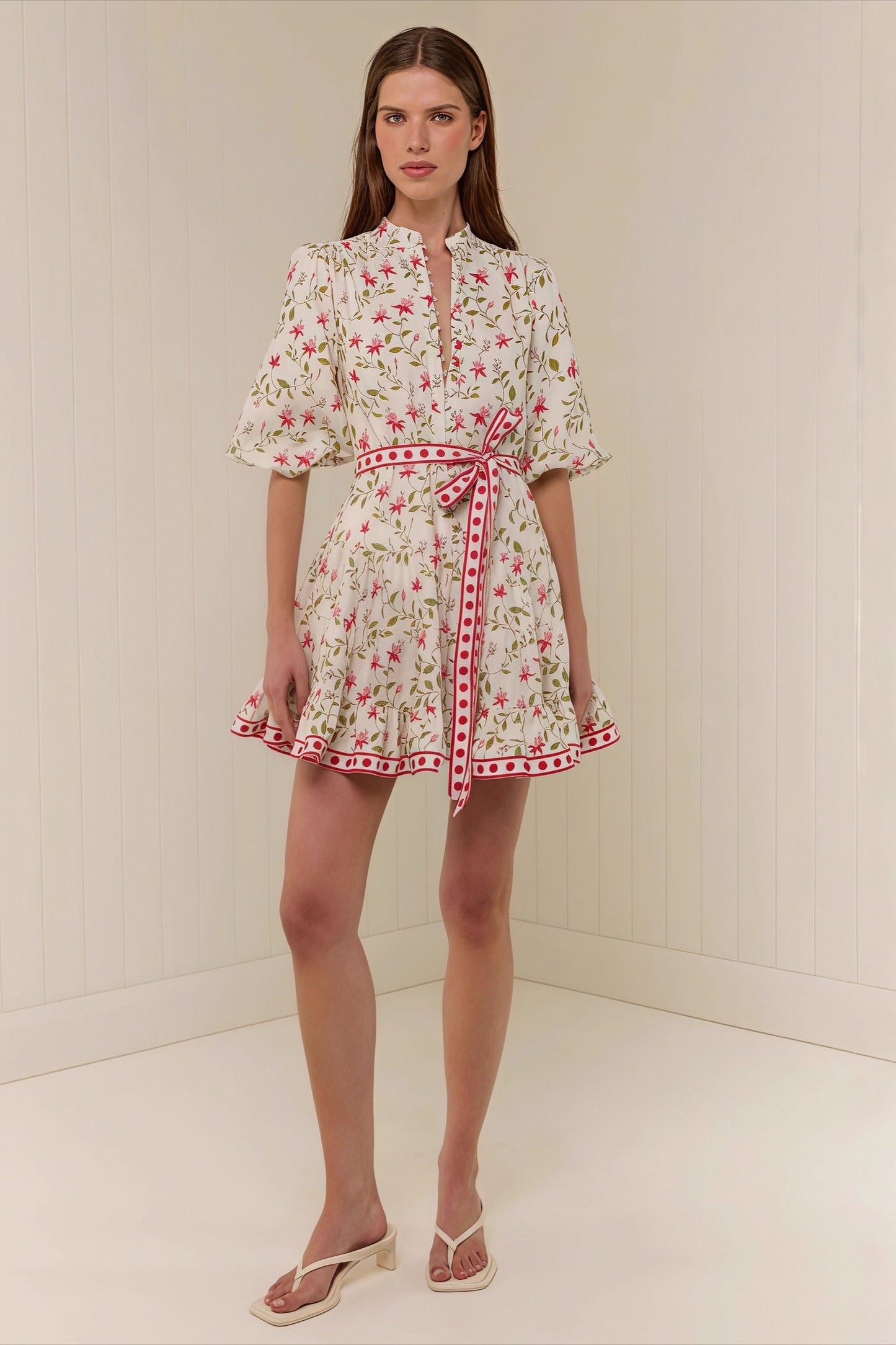 Linen Lace-up Belted Summer Beach Mini Dress