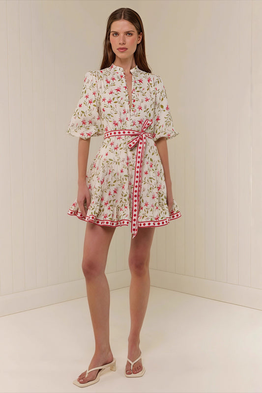 Linen Lace-up Belted Summer Beach Mini Dress