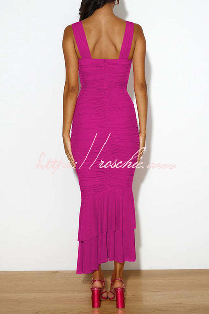 Color High Waist Pleated Mermaid Dress