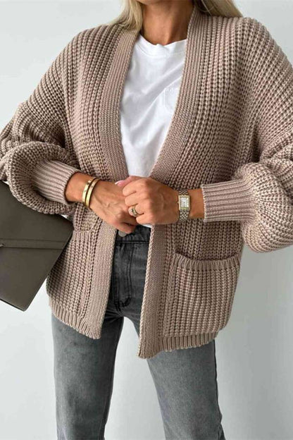 Color V-neck Long-sleeved Knitted Cardigan