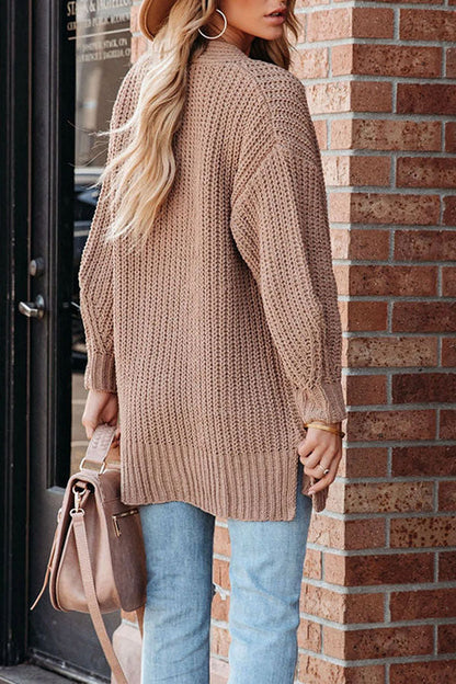 Khaki Color Buttoned Down Knitted Cardigan