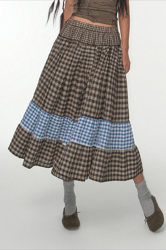 Plaid Colorblock Maxi Skirt