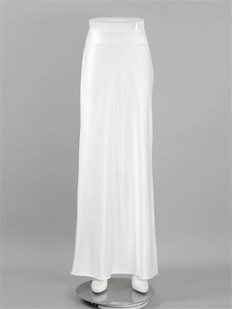 White High Waist Maxi Skirt for Party Holiday Slim Outfits Summer Basic Long Skirt