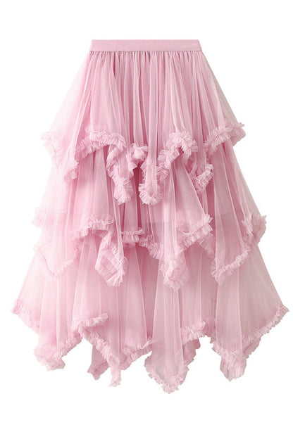 Cake Skirt Mid-length High Waist Big Swing Fluffy Fairy Gauze Dress Long Skirt