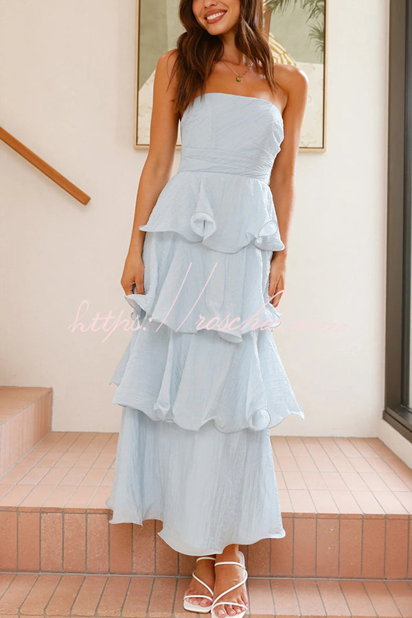 Pure Color Tube Top Backless Multi-layered Maxi Dress