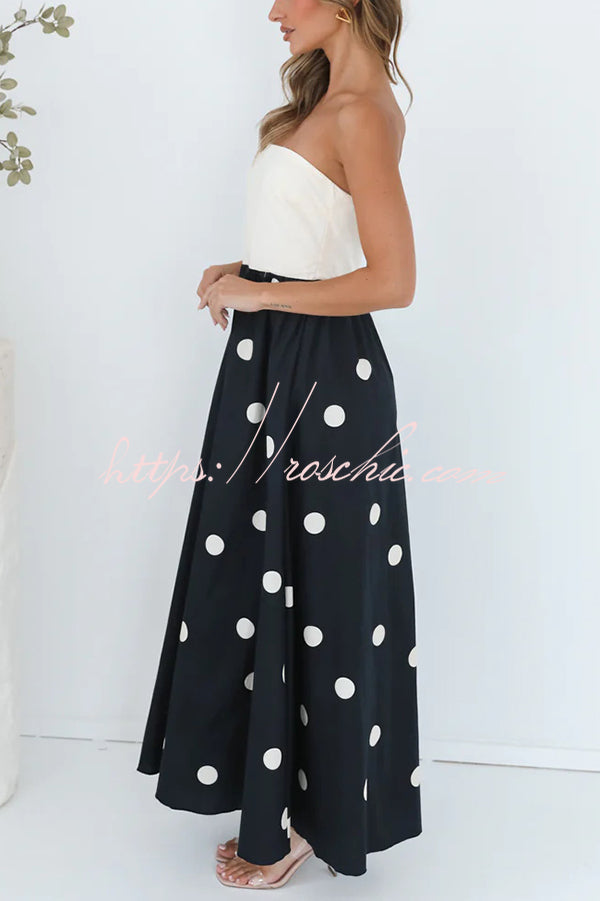 Polka Dot Print Tube Top Spliced Maxi Dress