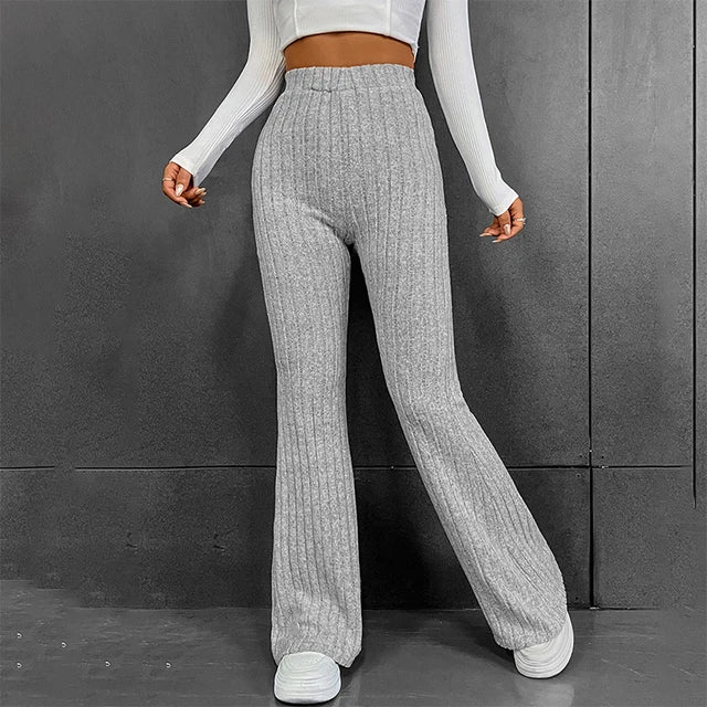 Fall New Wide Pit Stripe Knitted Wide-legged Pants for Keep Warm in Autumn and Winter Streetwea