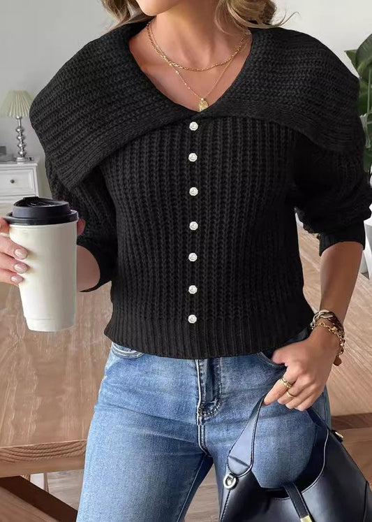 Short Beaded Lapel Sweater - & Stylish