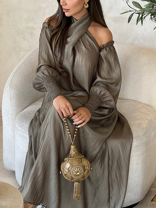Loose Color Long Sleeves Maxi Dresses