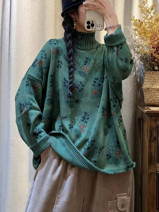 Flower Knitted Turtleneck Sweater At1090