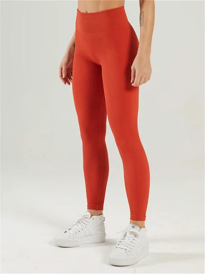 Ribbed Yoga Leggings Sports Tights Seamless Knit Yoga Pants White Femme Gym Leggings Skinny Workout Fitness Push Up