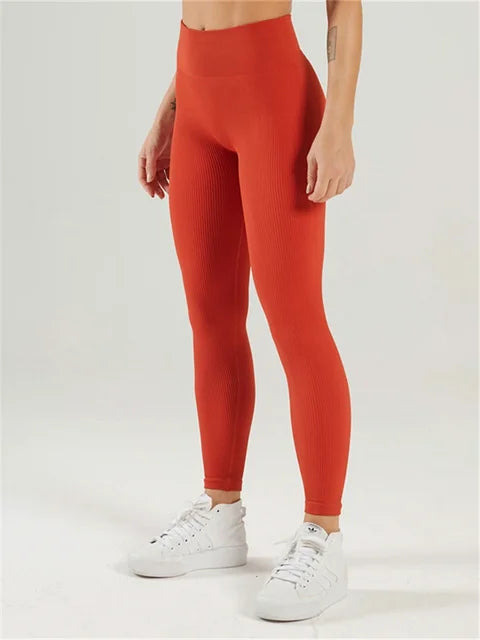 Ribbed Yoga Leggings Sports Tights Seamless Knit Yoga Pants White Femme Gym Leggings Skinny Workout Fitness Push Up
