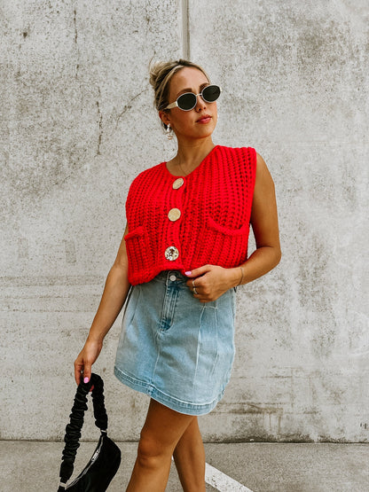 Knitted Button-up Vest Sweater Waist Coat