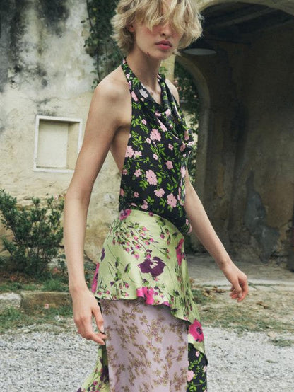 Print Halterneck Backless Maxi Dress