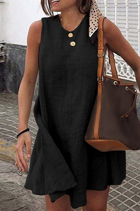 Round Neck Sleeveless Cotton Linen Mini Dress