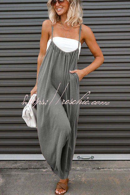 Unstoppable Feeling Pocketed Tie Wide Leg Overalls