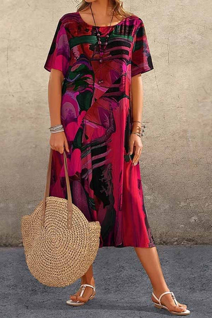 Tunic Round Neck Loose Beach Maxi Dress