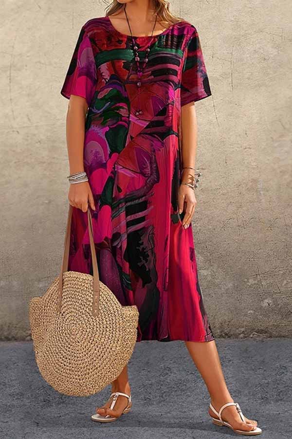 Tunic Round Neck Loose Beach Maxi Dress